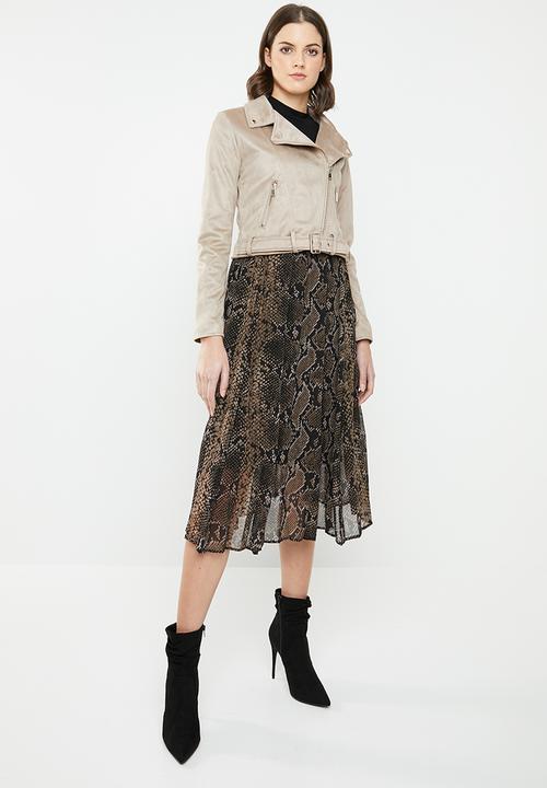Brave Soul - Faux suede copped biker jacket - neutral