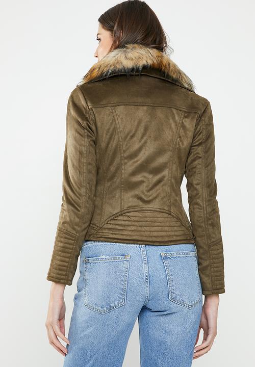 Brave Soul - Faux suede biker jacket - brown
