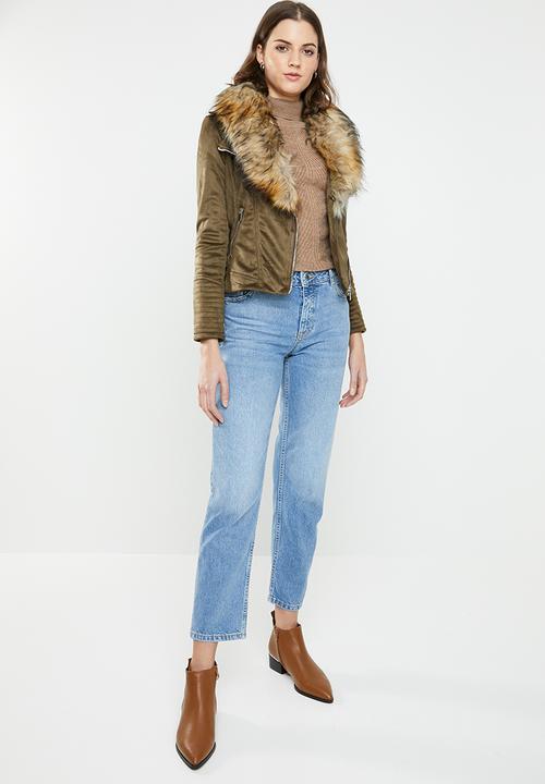 Brave Soul - Faux suede biker jacket - brown