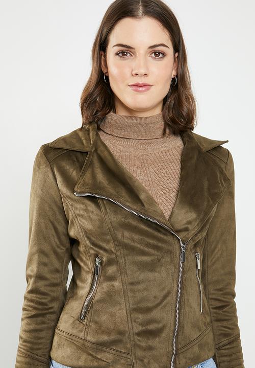 Brave Soul - Faux suede biker jacket - brown