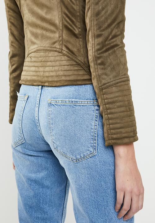 Brave Soul - Faux suede biker jacket - brown