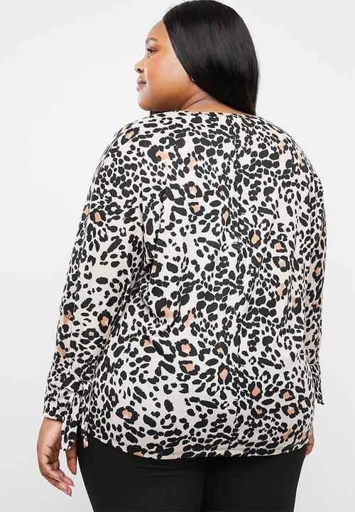 STYLE REPUBLIC PLUS - Sleeve tie top - beige & black 