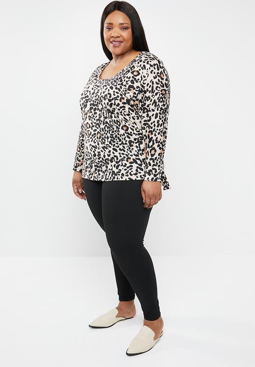 STYLE REPUBLIC PLUS - Sleeve tie top - beige & black 