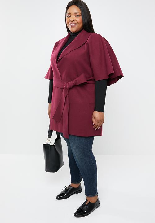 STYLE REPUBLIC PLUS - Flutter sleeve coat - burgundy