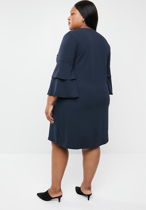 STYLE REPUBLIC PLUS - Frill sleeve shift dress - navy