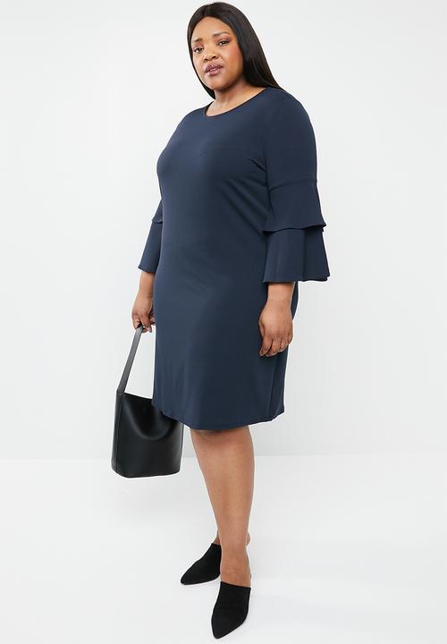 STYLE REPUBLIC PLUS - Frill sleeve shift dress - navy