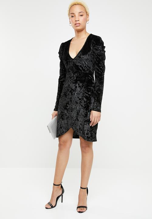 dailyfriday - Puff sleeve wrap dress - black