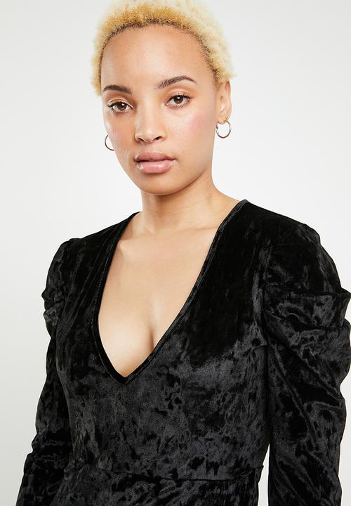 dailyfriday - Puff sleeve wrap dress - black