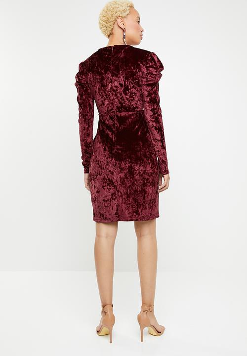 dailyfriday - Puff sleeve wrap dress - burgundy