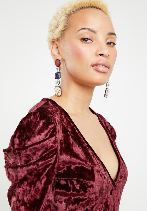 dailyfriday - Puff sleeve wrap dress - burgundy