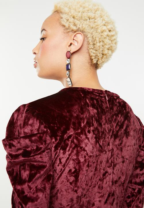 dailyfriday - Puff sleeve wrap dress - burgundy