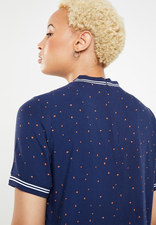 ONLY - Tina short sleeve printed lurex top - blue