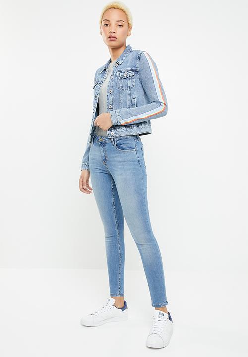 ONLY - Chris long sleeve tape denim jacket - blue