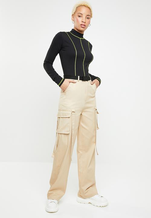 Missguided - Contrast stitch neon bodysuit - black