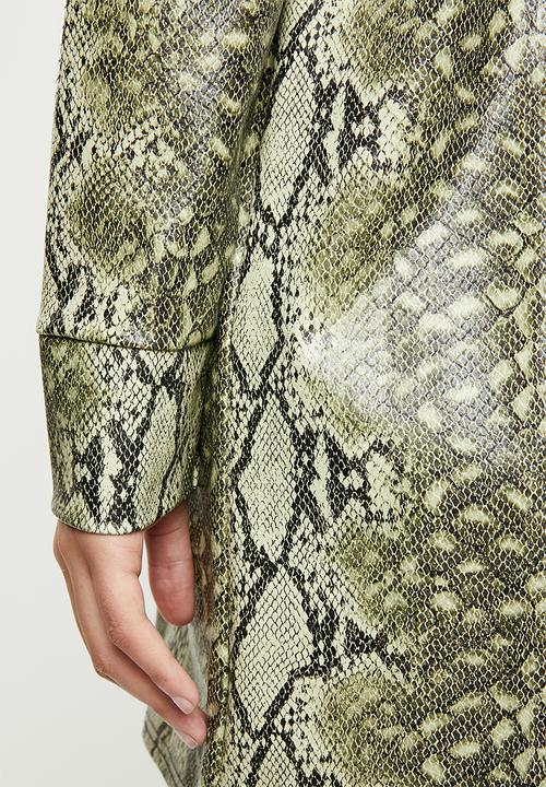 Missguided - Pu snake oversized shirt dress - green & black