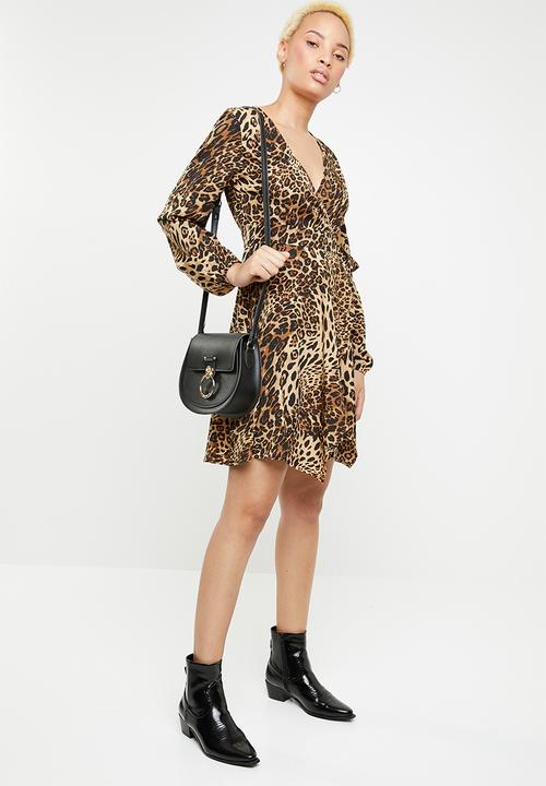 Missguided - Wrap side tea dress - brown