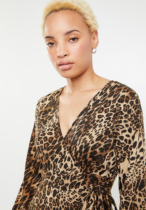 Missguided - Wrap side tea dress - brown