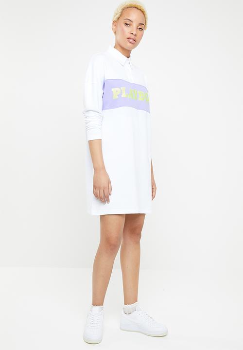Missguided - Playboy neon slogan rugby dress - white