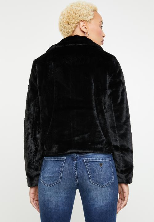 ONLY - Britt faux fur biker jacket - black