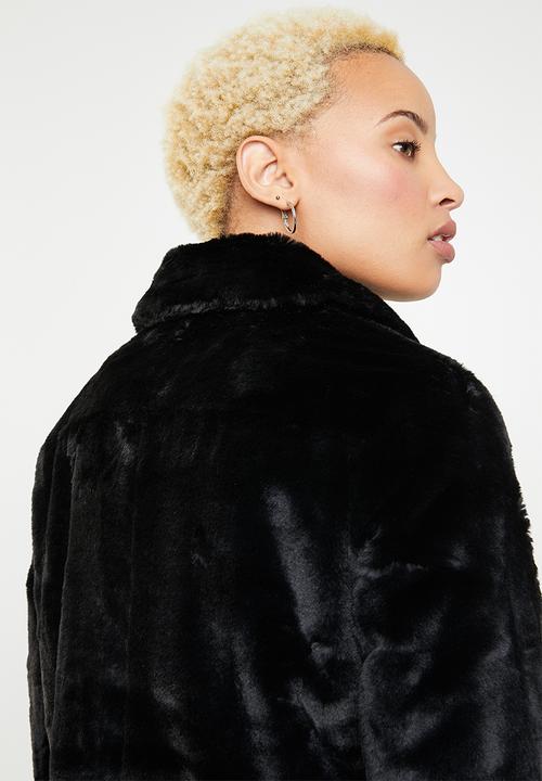 ONLY - Britt faux fur biker jacket - black