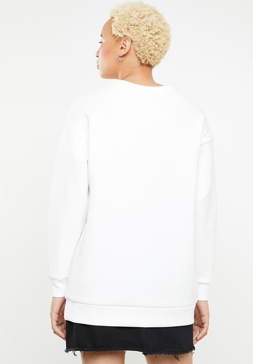 ONLY - Star long round neck sweat top - white