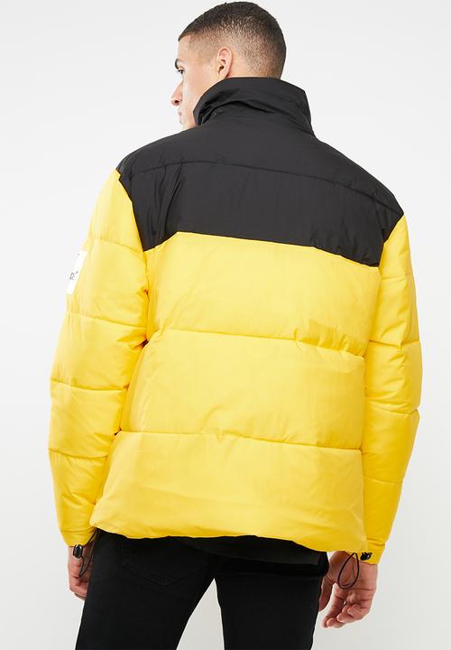 Mennace - Colour blocked puffer jacket - black & yellow