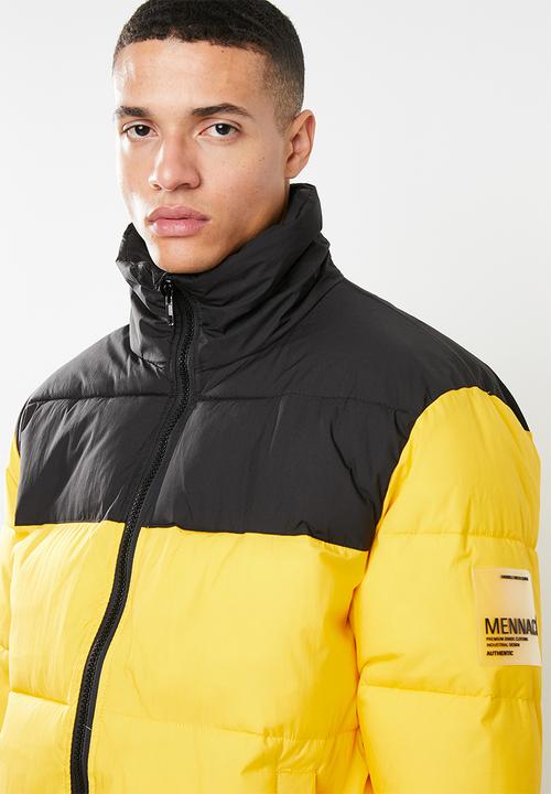 Mennace - Colour blocked puffer jacket - black & yellow