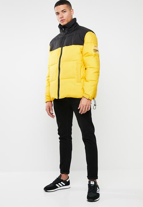 Mennace - Colour blocked puffer jacket - black & yellow