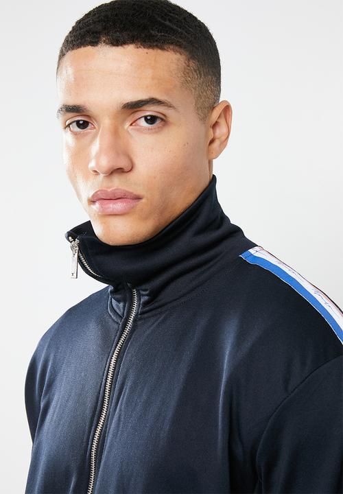 Mennace - Tricolour tape tricot knit tracksuit top - navy