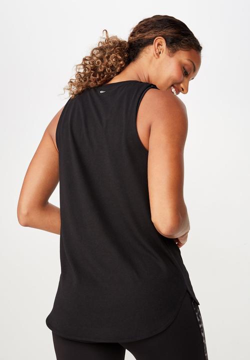 Cotton On - Active curve hem tank - black