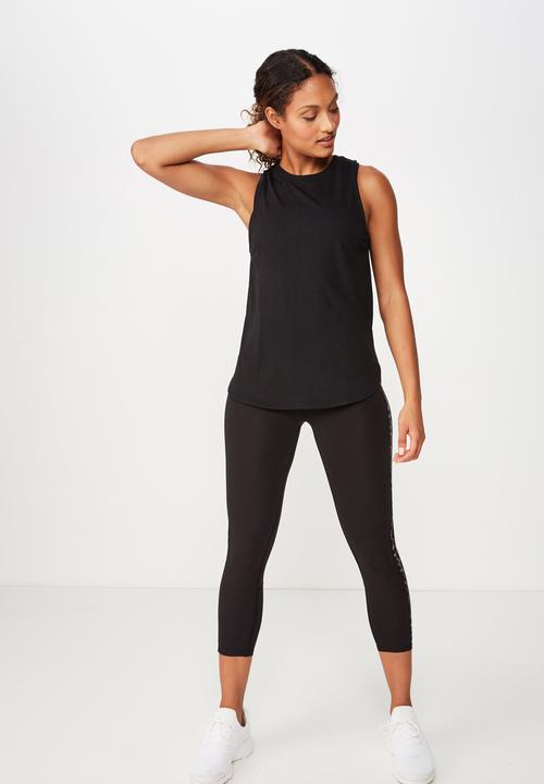 Cotton On - Active curve hem tank - black