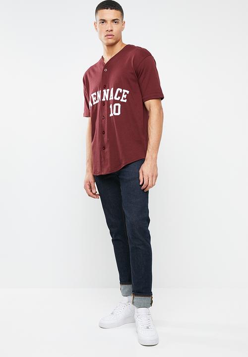 Mennace - Baseball short sleeve tee - burgundy