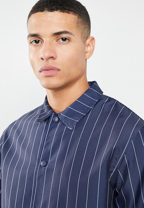 Mennace - Pinstripe coach jacket - navy & white 