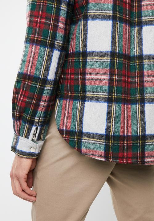 Mennace - Ecru check padded overshirt - multi 