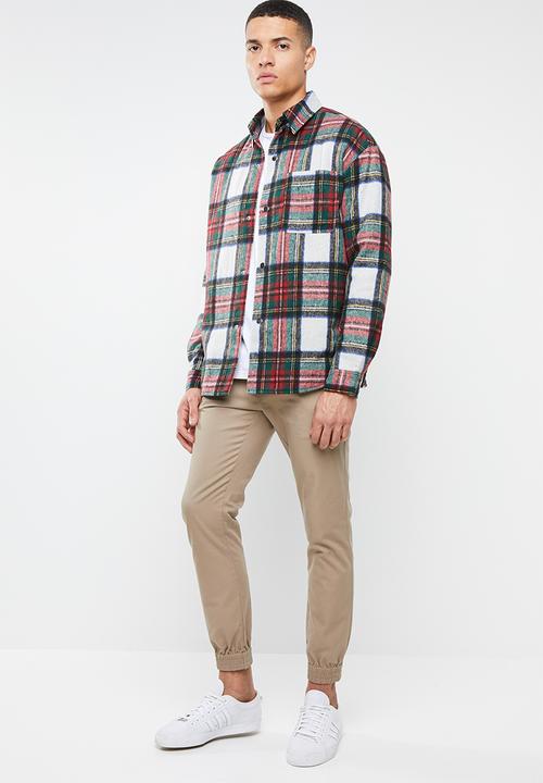 Mennace - Ecru check padded overshirt - multi 