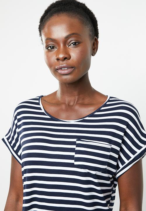 edit - Dipped hemline top - navy & white