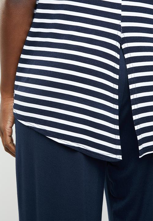 edit - Dipped hemline top - navy & white