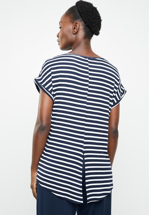 edit - Dipped hemline top - navy & white