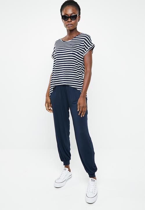 edit - Dipped hemline top - navy & white