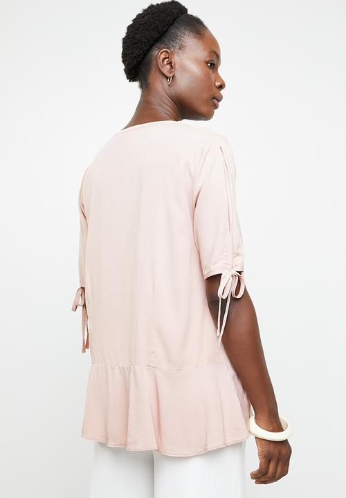 edit - Button down peplum blouse - pink