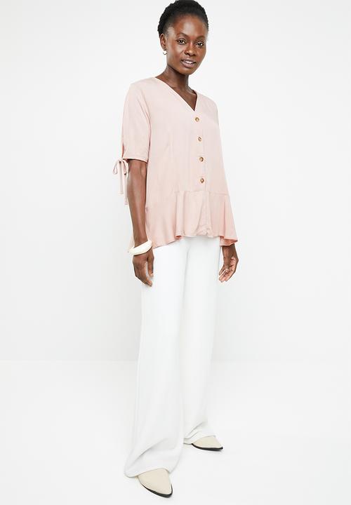 edit - Button down peplum blouse - pink