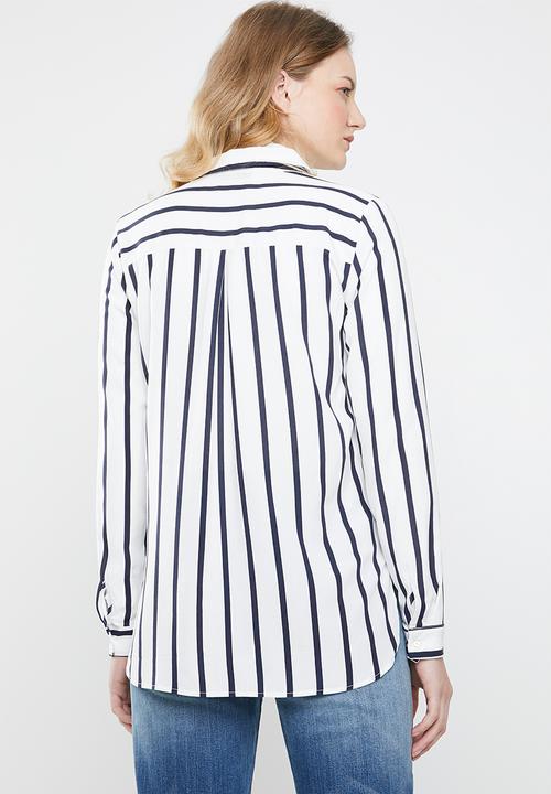 ONLY - Sugar long sleeve shirt - white & navy