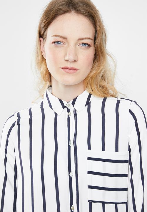 ONLY - Sugar long sleeve shirt - white & navy