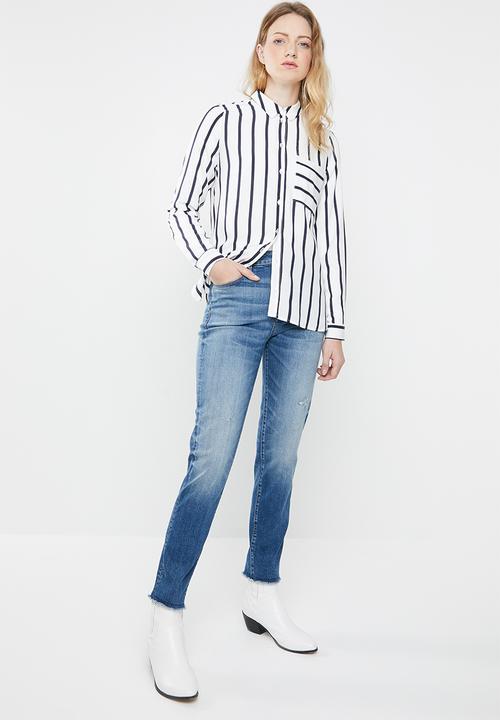 ONLY - Sugar long sleeve shirt - white & navy