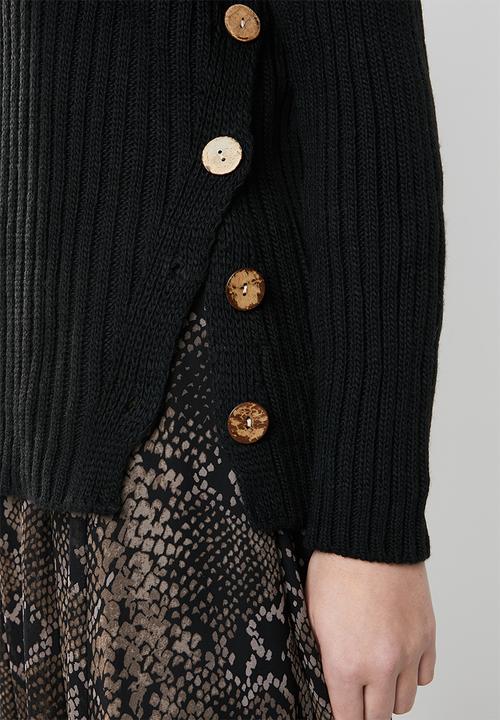 Revenge - Side button V-neck jersey - black