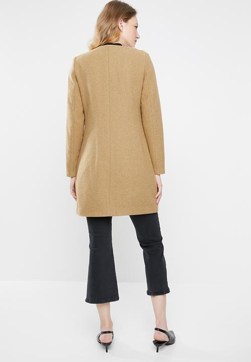 STYLE REPUBLIC - Wool blend coat with faux fur - tan