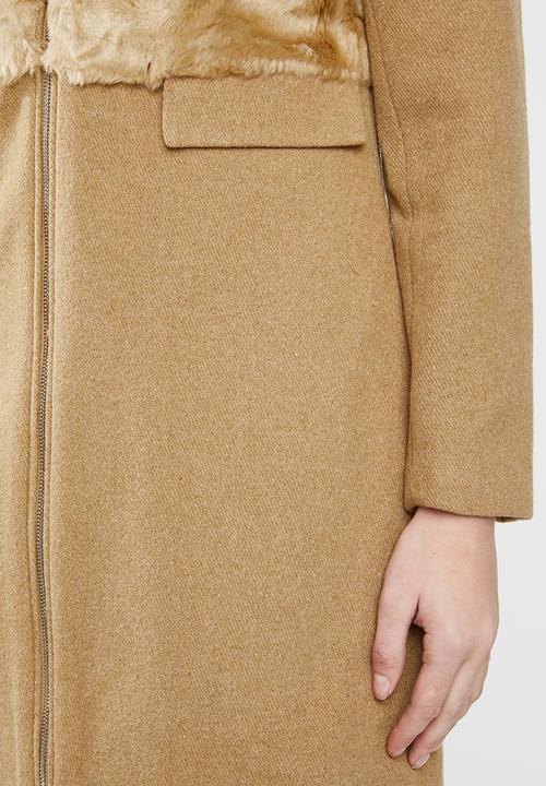 STYLE REPUBLIC - Wool blend coat with faux fur - tan