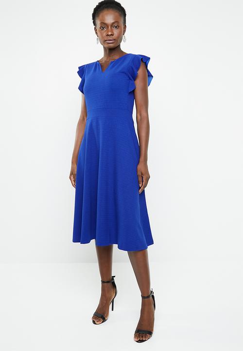 edit - Frill detail fit and flare dress - blue