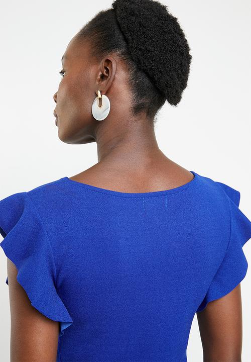 edit - Frill detail fit and flare dress - blue