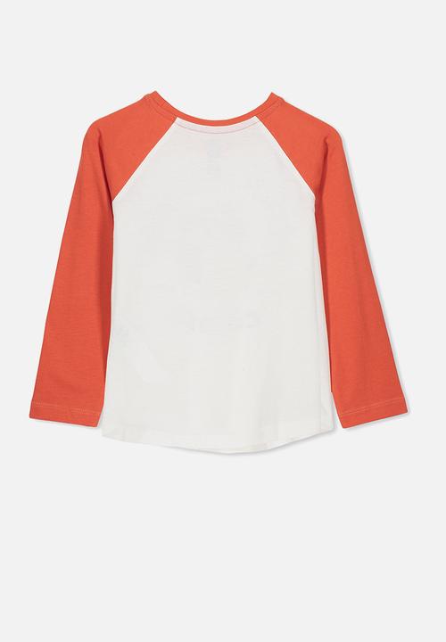Cotton On - Tom long sleeve raglan tee - white & orange